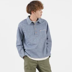 FOB FACTORY Shirts^/ F3487 Chambray pullover shirt blue