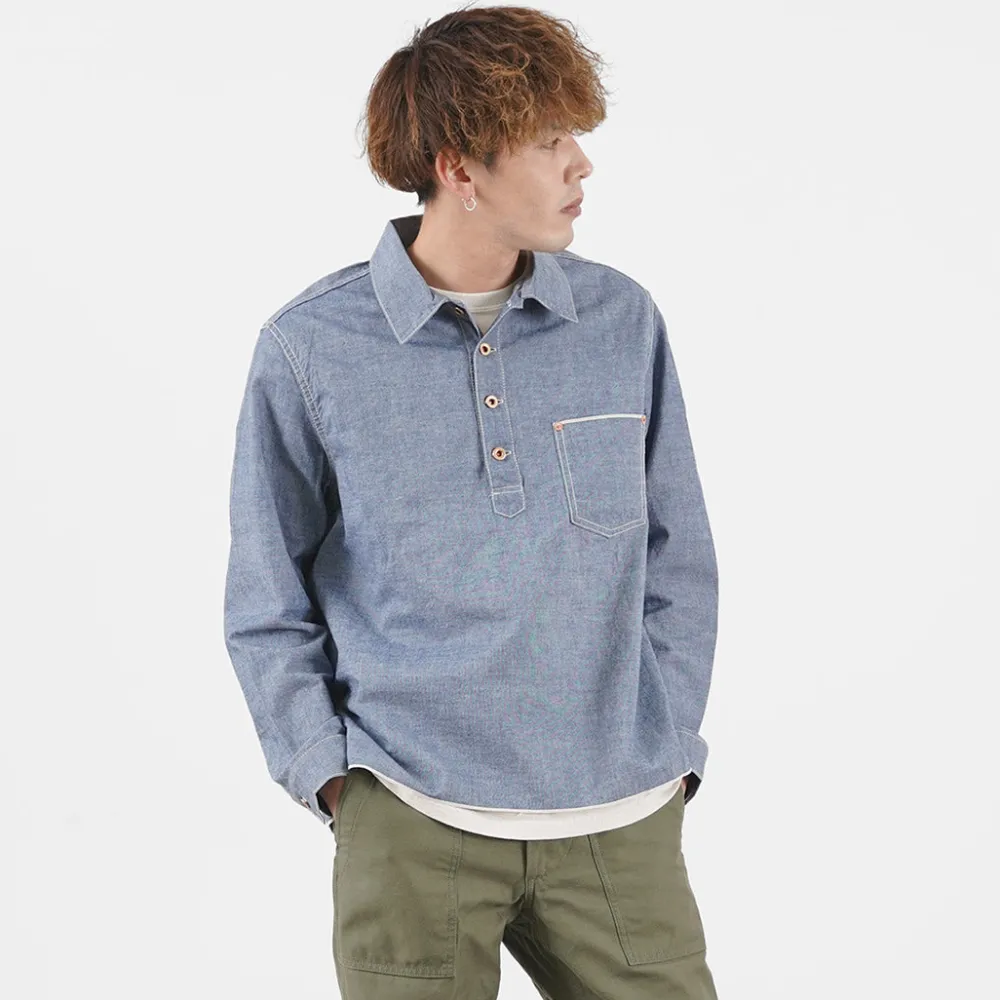 FOB FACTORY Shirts^/ F3487 Chambray pullover shirt blue