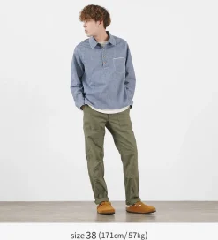 FOB FACTORY Shirts^/ F3487 Chambray pullover shirt blue