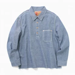 FOB FACTORY Shirts^/ F3487 Chambray pullover shirt blue
