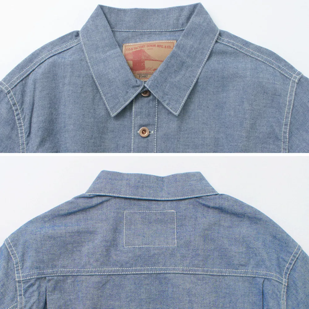 FOB FACTORY Shirts^/ F3487 Chambray pullover shirt blue