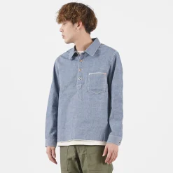 FOB FACTORY Shirts^/ F3487 Chambray pullover shirt blue