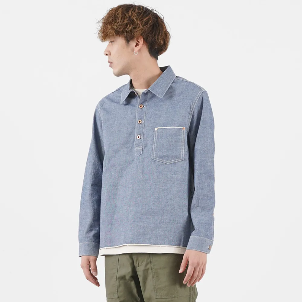 FOB FACTORY Shirts^/ F3487 Chambray pullover shirt blue