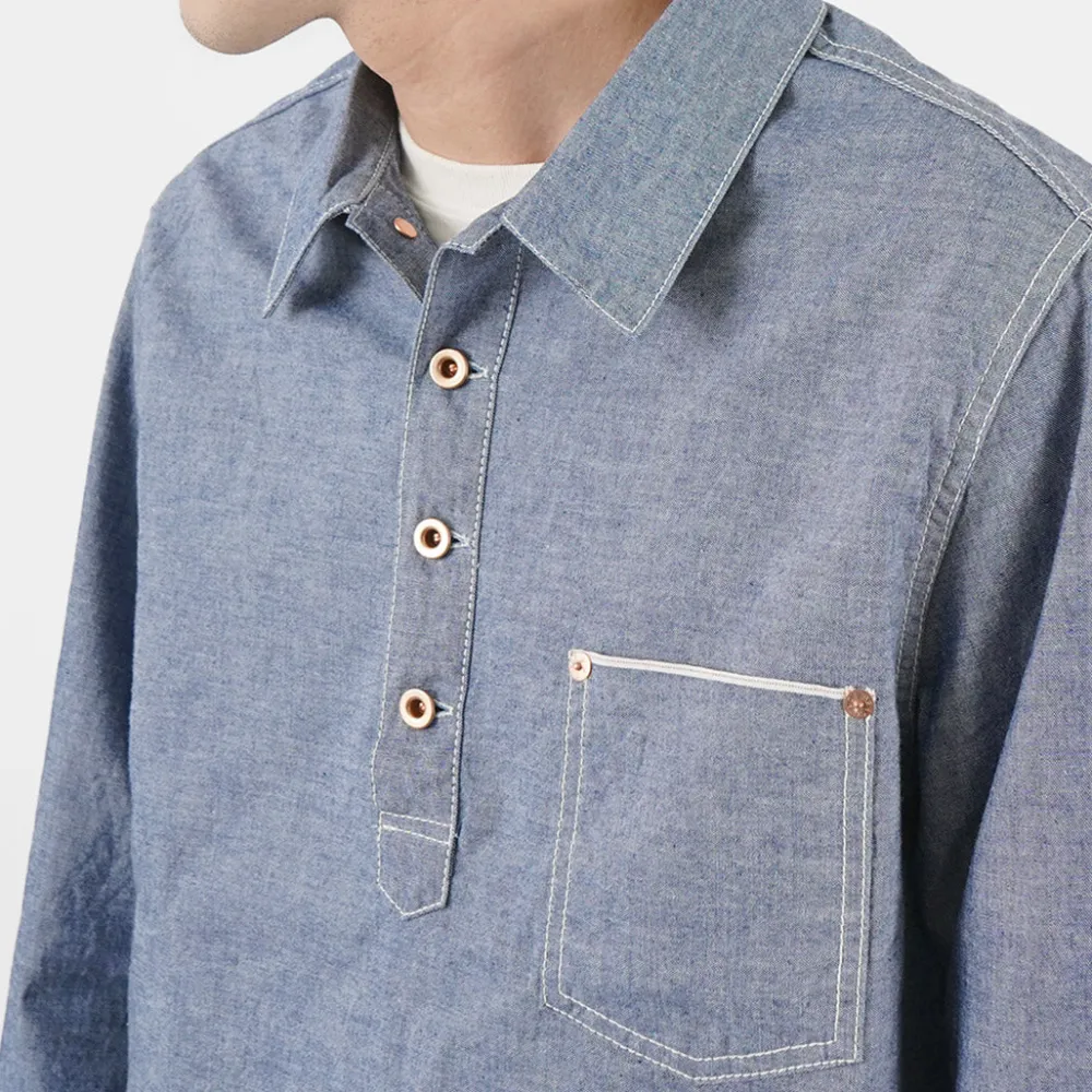 FOB FACTORY Shirts^/ F3487 Chambray pullover shirt blue