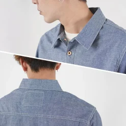 FOB FACTORY Shirts^/ F3487 Chambray pullover shirt blue