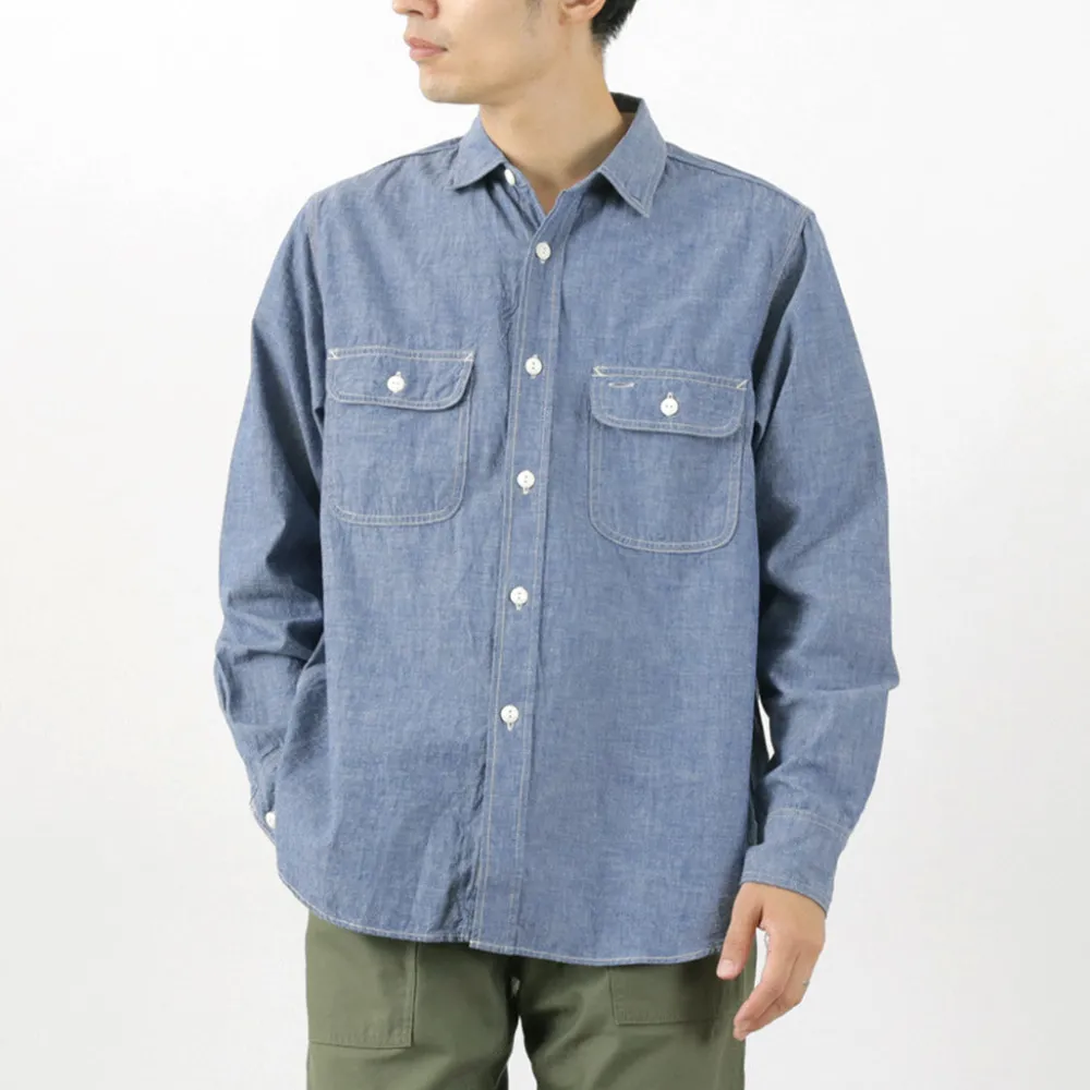 FOB FACTORY Shirts^/ F3494 Chambray work shirt blue