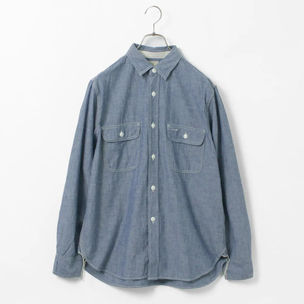 FOB FACTORY Shirts^/ F3494 Chambray work shirt blue