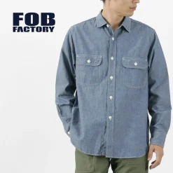 FOB FACTORY Shirts^/ F3494 Chambray work shirt blue