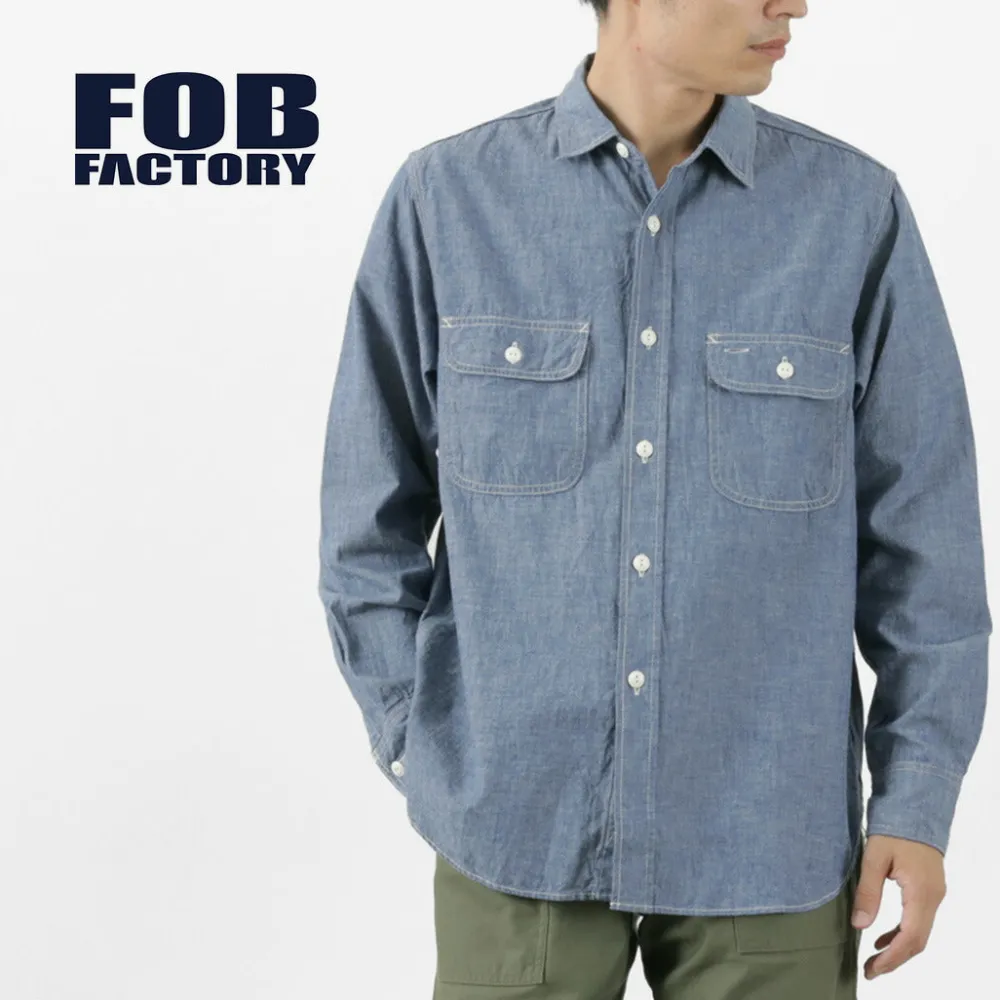 FOB FACTORY Shirts^/ F3494 Chambray work shirt blue