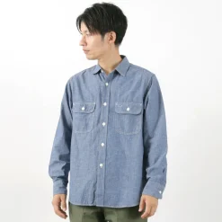FOB FACTORY Shirts^/ F3494 Chambray work shirt blue