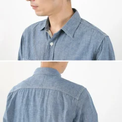FOB FACTORY Shirts^/ F3494 Chambray work shirt blue