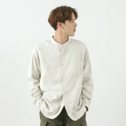 FOB FACTORY Shirts^/ F3485 C/W STRIPE BANDCOLLAR Shirt