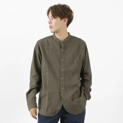 FOB FACTORY Shirts^/ F3485 C/W STRIPE BANDCOLLAR Shirt