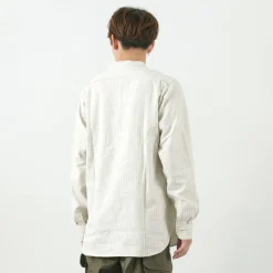FOB FACTORY Shirts^/ F3485 C/W STRIPE BANDCOLLAR Shirt