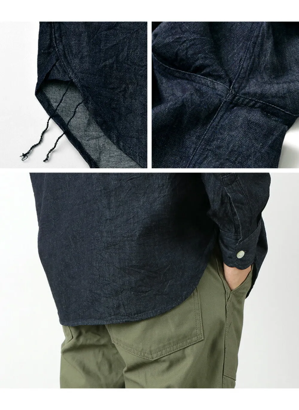FOB FACTORY Shirts^/ F3470 denim band collar shirt