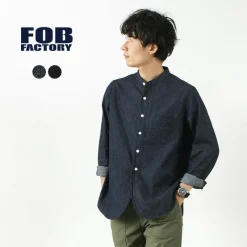 FOB FACTORY Shirts^/ F3470 denim band collar shirt