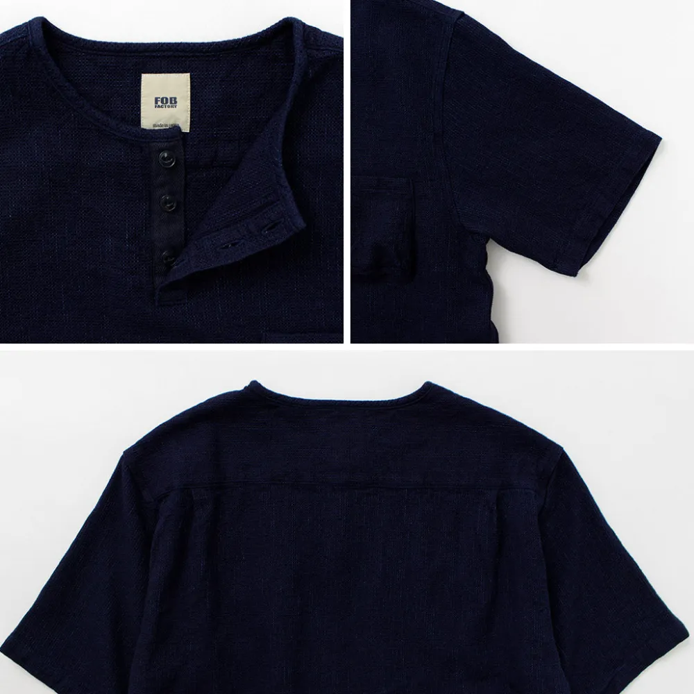 FOB FACTORY T-Shirts^/ F3493 waffle T-shirt indigo