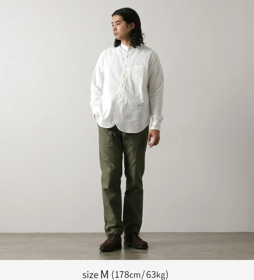 FOB FACTORY Shirts^/ F3429 Long sleeve Ox band collar shirt white