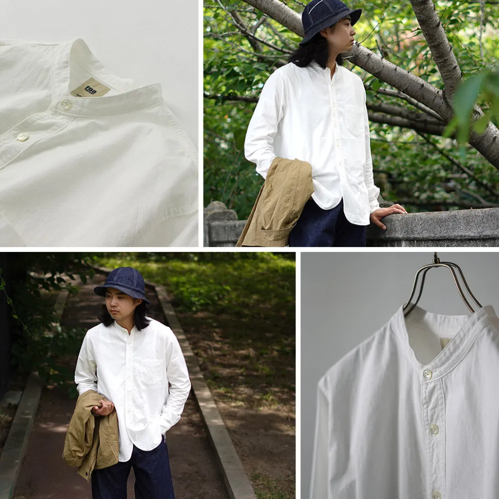 FOB FACTORY Shirts^/ F3429 Long sleeve Ox band collar shirt white