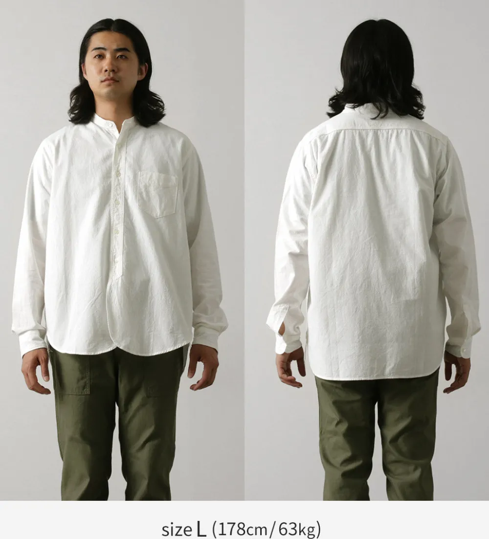 FOB FACTORY Shirts^/ F3429 Long sleeve Ox band collar shirt white