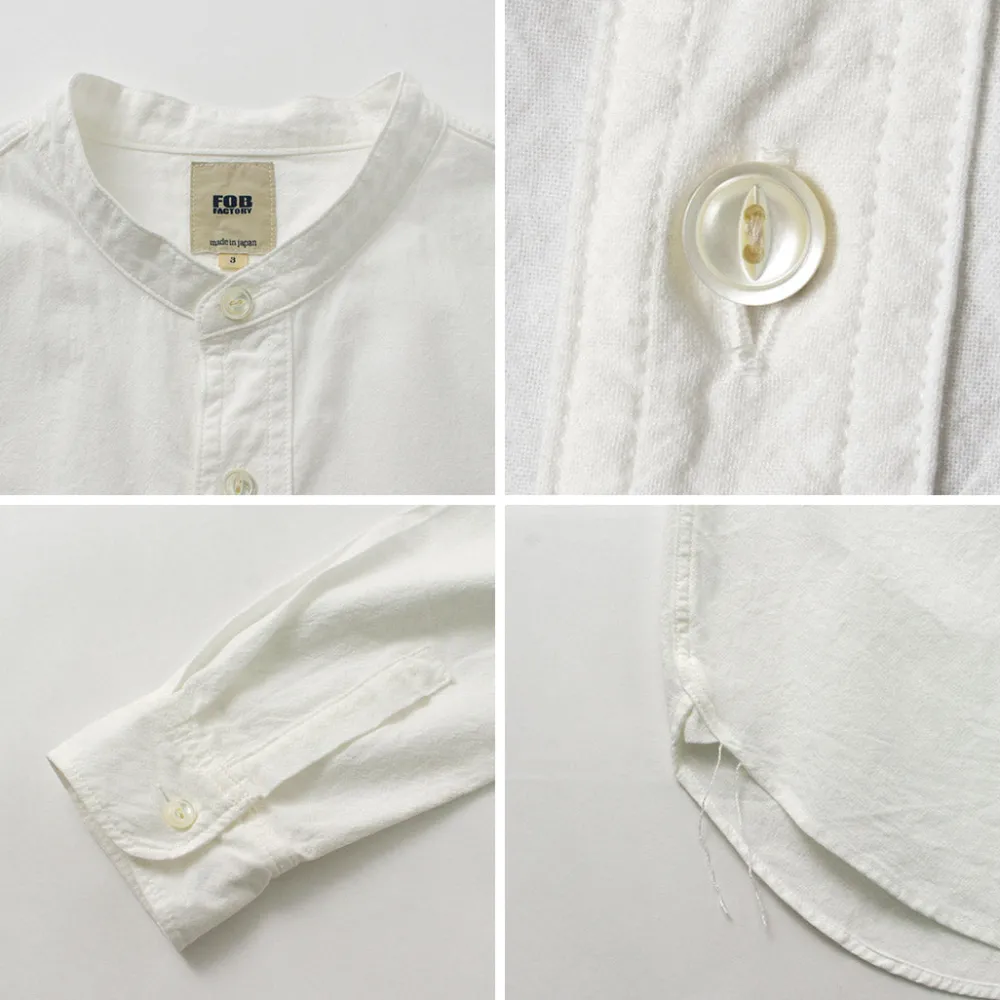 FOB FACTORY Shirts^/ F3429 Long sleeve Ox band collar shirt white