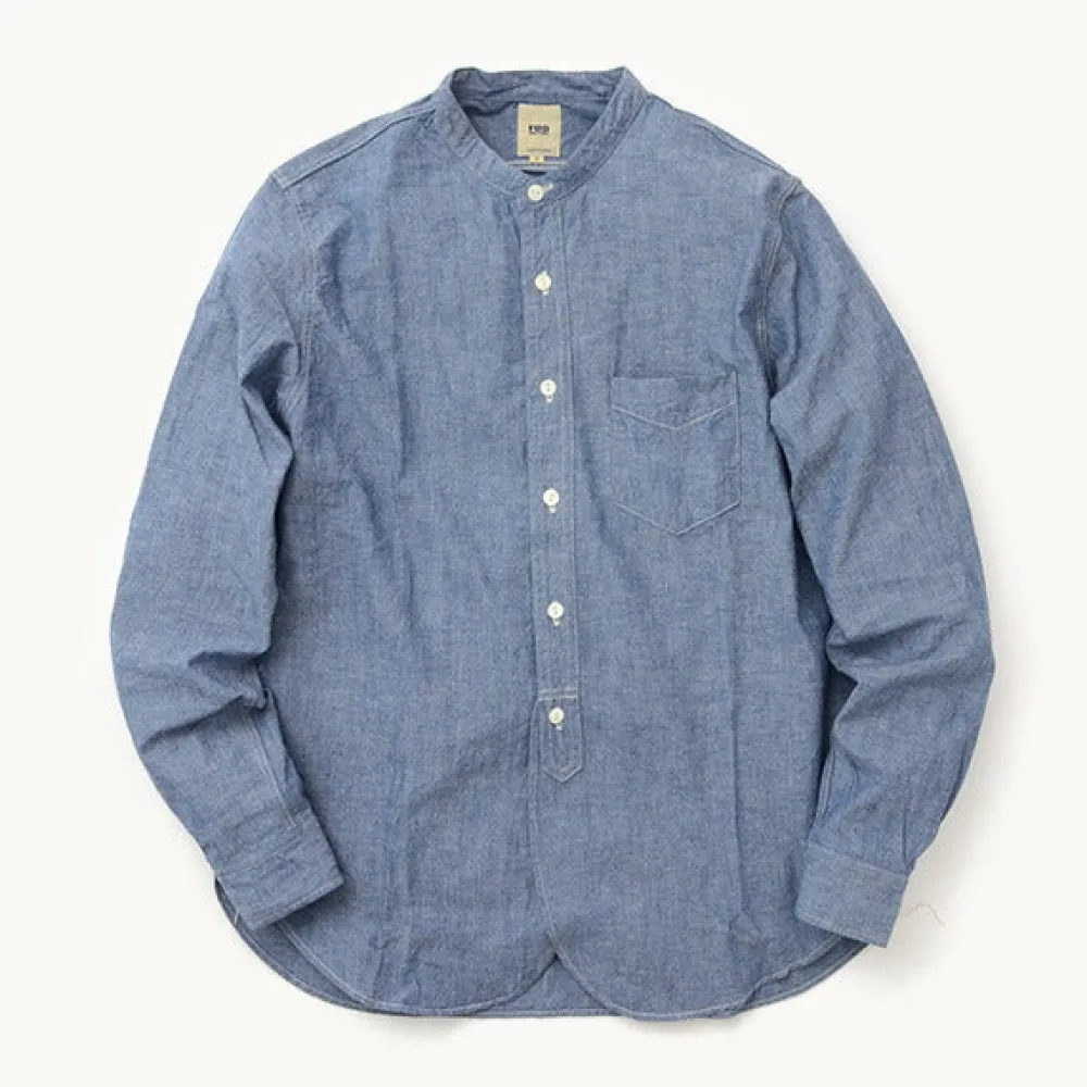 FOB FACTORY Shirts^/ F3428 Selvage chambray band collar shirt/long sleeves blue