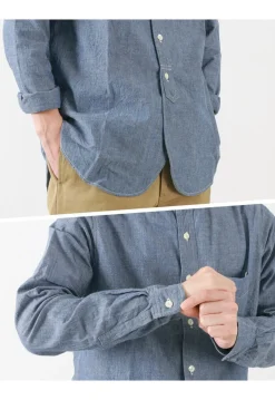 FOB FACTORY Shirts^/ F3428 Selvage chambray band collar shirt/long sleeves blue