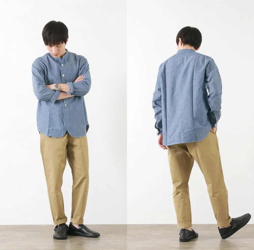 FOB FACTORY Shirts^/ F3428 Selvage chambray band collar shirt/long sleeves blue