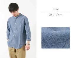 FOB FACTORY Shirts^/ F3428 Selvage chambray band collar shirt/long sleeves blue