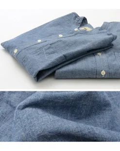FOB FACTORY Shirts^/ F3428 Selvage chambray band collar shirt/long sleeves blue