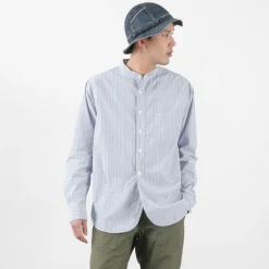 FOB FACTORY Shirts^/ F3488 striped band collar shirt
