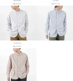 FOB FACTORY Shirts^/ F3488 striped band collar shirt