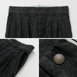 FUJITO Jeans^/ 2 Tuck Trousers Light Ounce Denim black