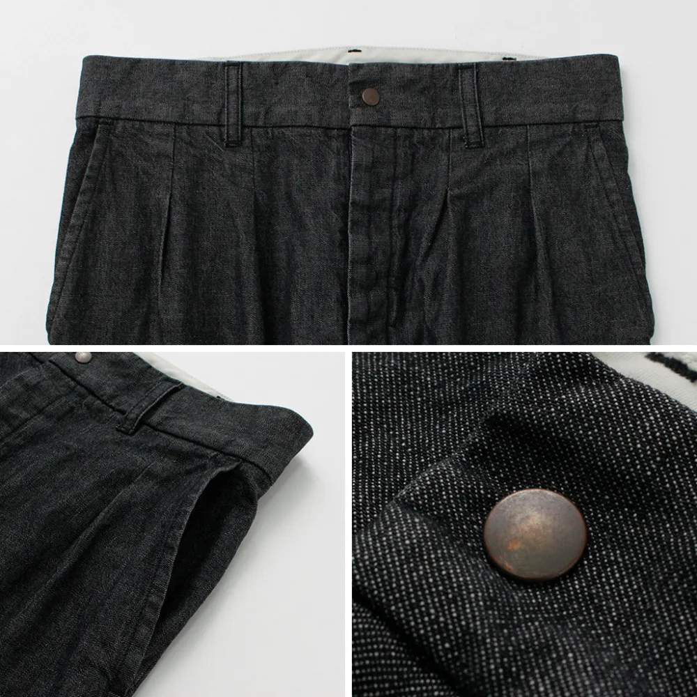 FUJITO Jeans^/ 2 Tuck Trousers Light Ounce Denim black
