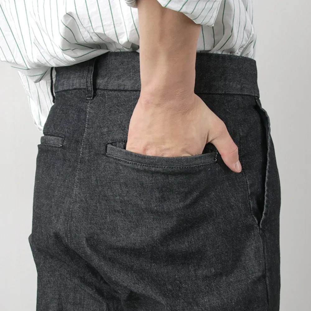 FUJITO Jeans^/ 2 Tuck Trousers Light Ounce Denim black