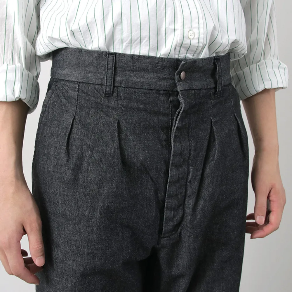 FUJITO Jeans^/ 2 Tuck Trousers Light Ounce Denim black