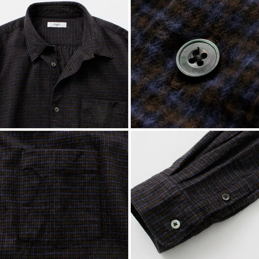 FUJITO Shirts^/ Big Size Shirt micro check brown