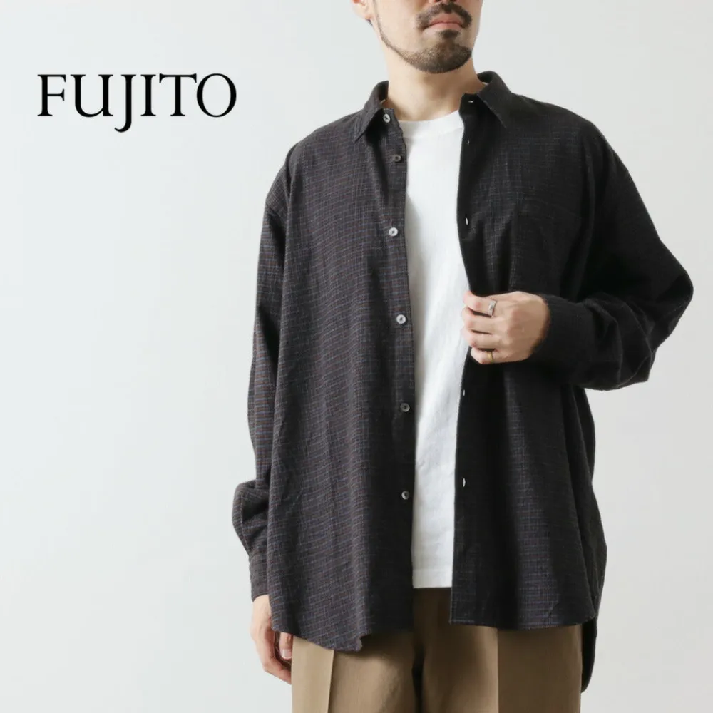 FUJITO Shirts^/ Big Size Shirt micro check brown