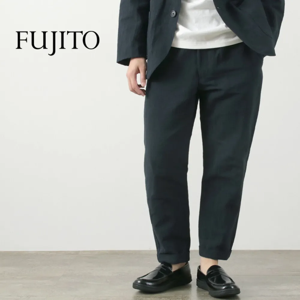 FUJITO Trousers^/ Cotton Linen Seersucker Easy Pants navy