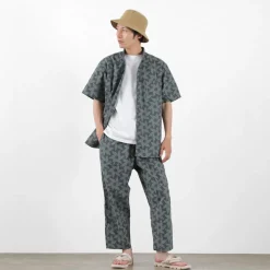 GOHEMP Shirts^/ Collarless Short Sleeve Shirt Tornado Print