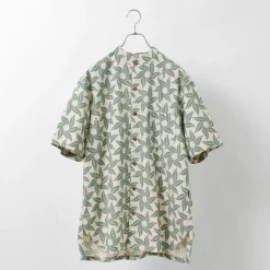 GOHEMP Shirts^/ Collarless Short Sleeve Shirt Tornado Print