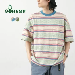 GOHEMP T-Shirts^/ Wide Slit T-Shirt Hemp Leaf Jacquard