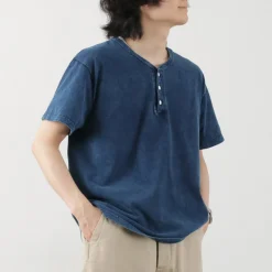 GOOD ON T-Shirts^/ Short Sleeve Henley T-Shirt / Shave indigo
