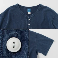 GOOD ON T-Shirts^/ Short Sleeve Henley T-Shirt / Shave indigo