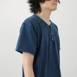 GOOD ON T-Shirts^/ Short Sleeve Henley T-Shirt / Shave indigo