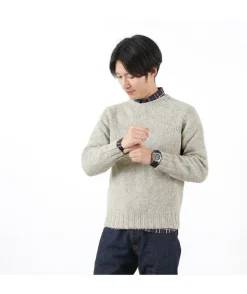HARLEY OF SCOTLAND Knits^/ M3480-7 Shetland mid-gauge crew neck knit jumper