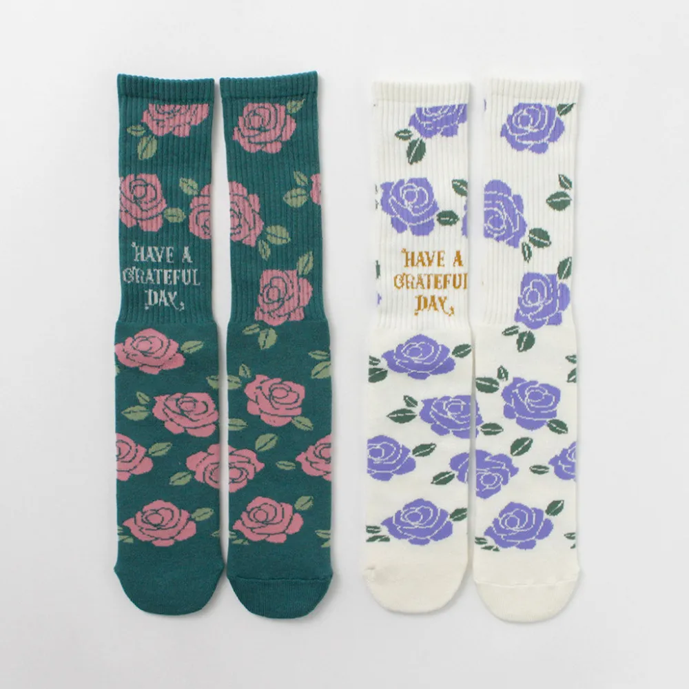 HAVE A GRATEFUL DAY Socks^/ Crew Socks Flower