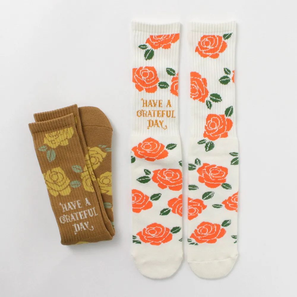 HAVE A GRATEFUL DAY Socks^/ Crew Socks Flower