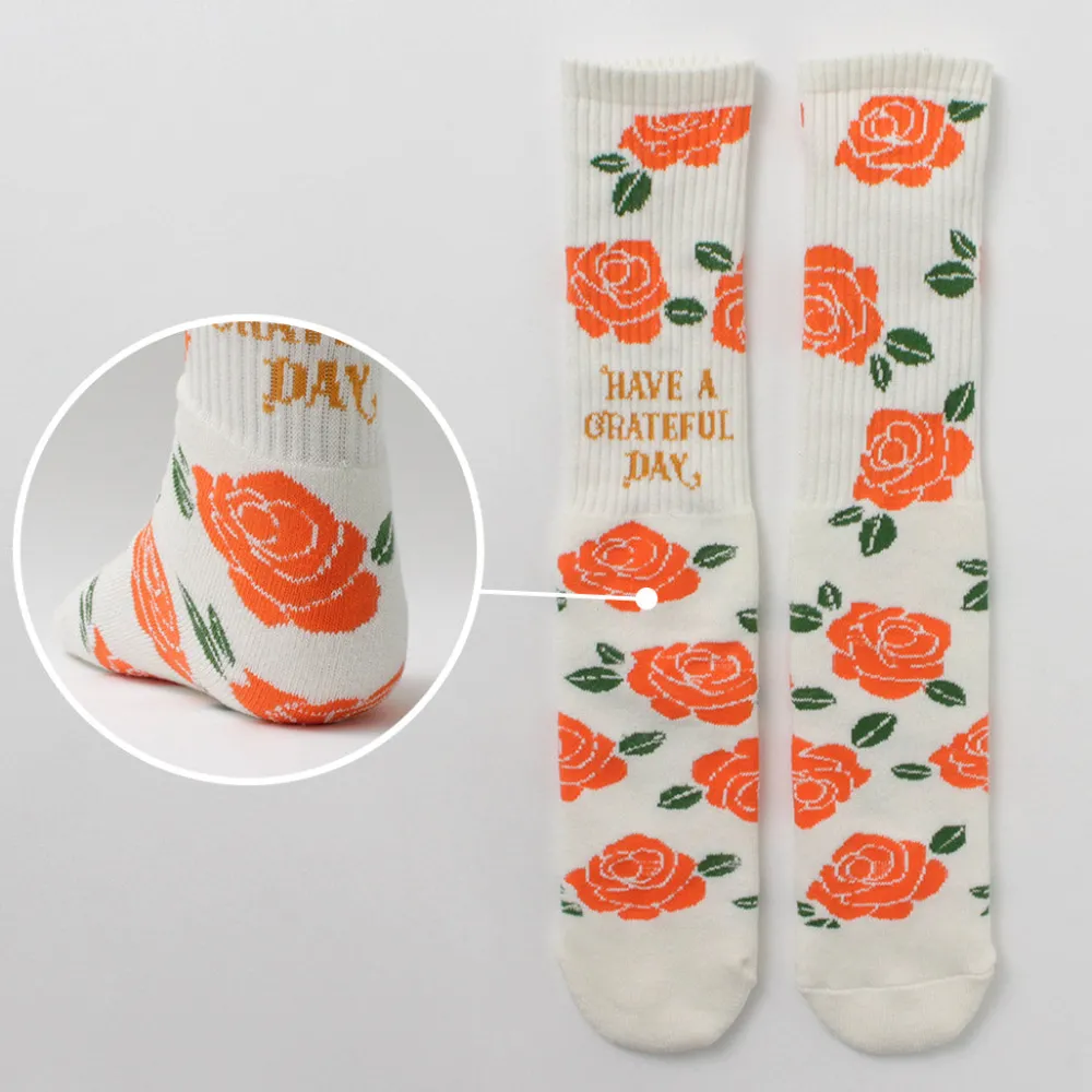 HAVE A GRATEFUL DAY Socks^/ Crew Socks Flower