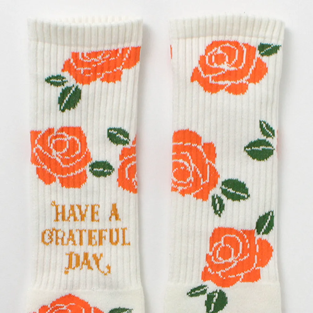 HAVE A GRATEFUL DAY Socks^/ Crew Socks Flower